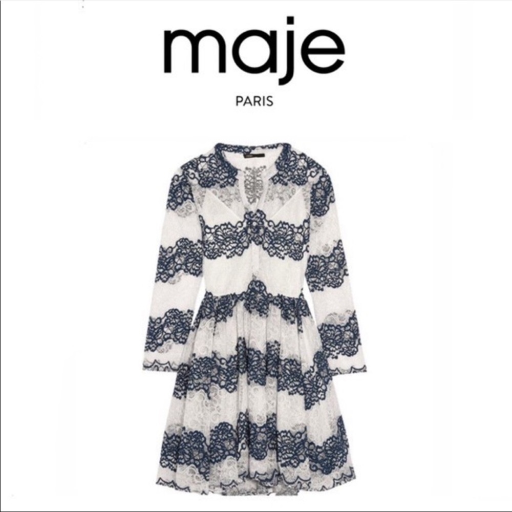 Maje Navy and White Lace dress with Sleeves Shortened - Picture 2 of 4